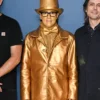 The Tonight Show Starring Jimmy Fallon Weezer Band Golden Leather Jacket front view