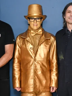 The Tonight Show Starring Jimmy Fallon Weezer Band Golden Leather Jacket front view