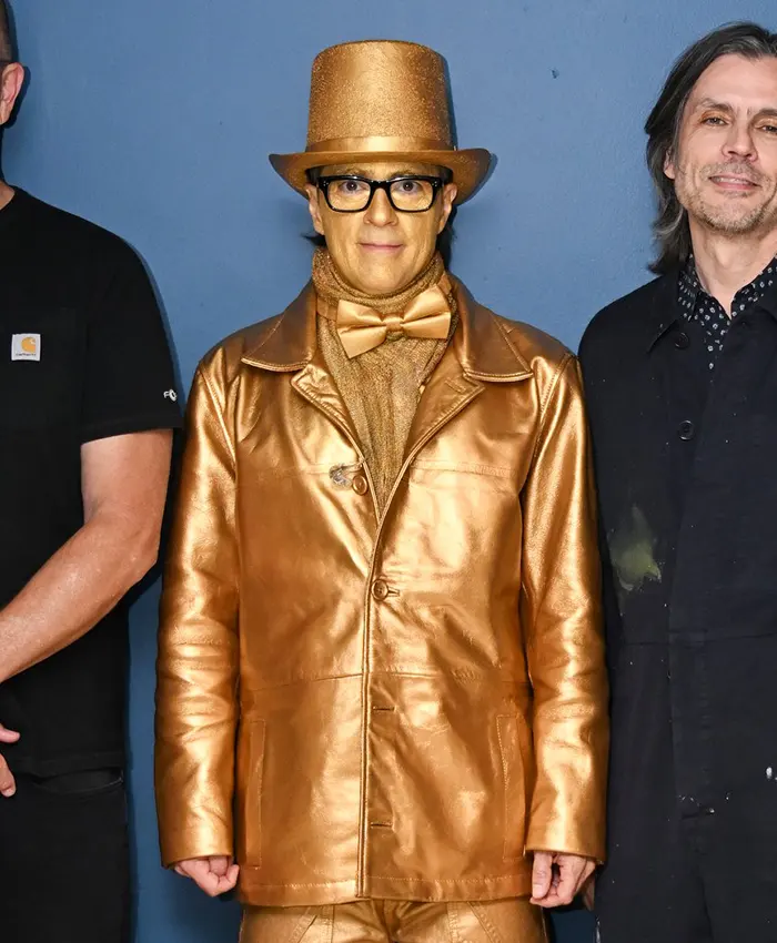 The Tonight Show Starring Jimmy Fallon Weezer Band Golden Leather Jacket front view