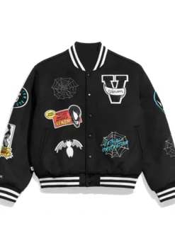 Tom Hardy Marvel Venom Eddie Brock Black Wool Varsity Jacket front view
