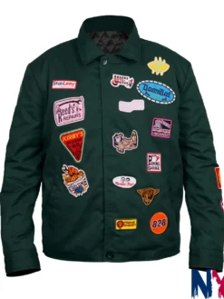 Tony Stark Robert Downey Jr. Avengers Endgame Encore Green Cotton Patchwork Jacket front view