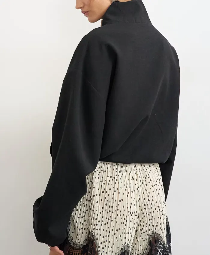 Topshop Bomber Mandarin Black Jacket Back