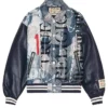 True Religion Fall 2026 No. 1 Logo Denim Indigo Print Bomber Leather Jacketfront view