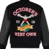 UFC Championship x October's Very Own Black Wool Leather Varsity Jacket back view