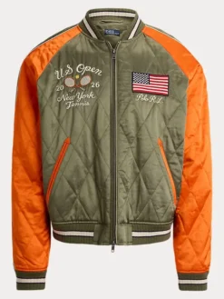 US Open Polo Ralph Lauren 2026 Satin Quilted Bomber Souvenir Jacket front view