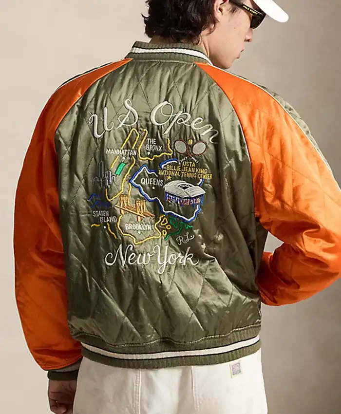US Open Polo Ralph Lauren 2026 Souvenir Satin Bomber Quilted Jacket back view