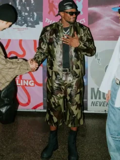 Usher x BTS R&B Tour Camo Moto Leather Jacket with Snap-Tab Erect Collar