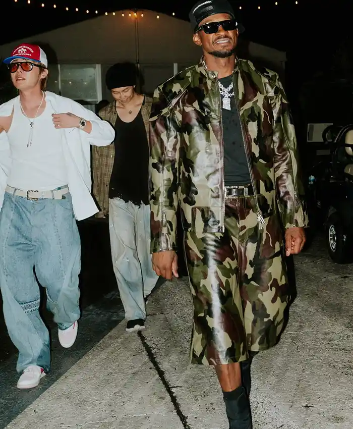 Usher x BTS The R&B Tour Toronto Camouflage Moto Cafe Racer Leather Jacket