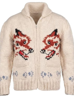 Vintage Hand Knit Wool Wolf Cardigan Jacket