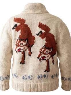 Vintage Hand Knit Wool Wolf Cardigan Jacket Back
