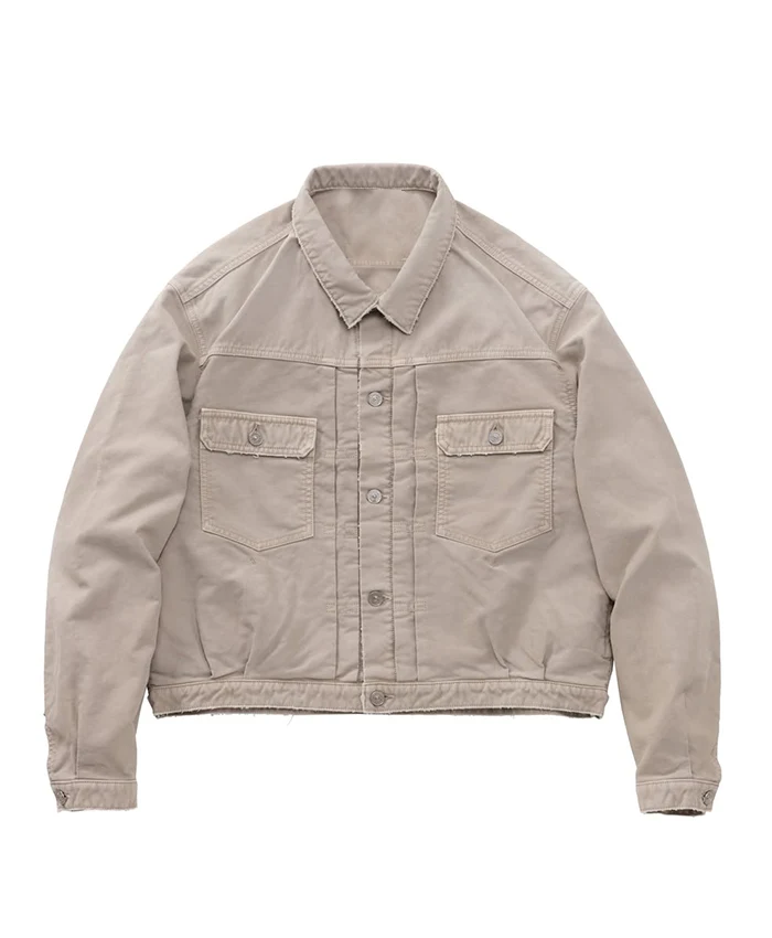 Visvim WMV Fall 2026 In Harmony We Trust Beige Cotton Workwear Jacket front view
