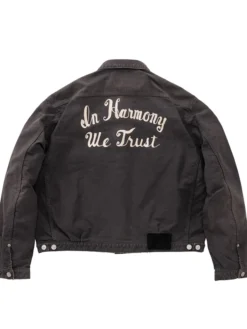 Visvim WMV Fall 2026 In Harmony We Trust Black Cotton Workwear Jacket back view