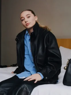 WNBA All-Star Game 2026 Paige Bueckers Coach Black Leather Jacket Side View