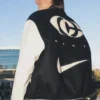 WNBA Caitlin Clark x Slam Kicks 2026 Nike Black And White Varsity Jacket back view