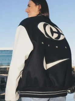 WNBA Caitlin Clark x Slam Kicks 2026 Nike Black And White Varsity Jacket back view
