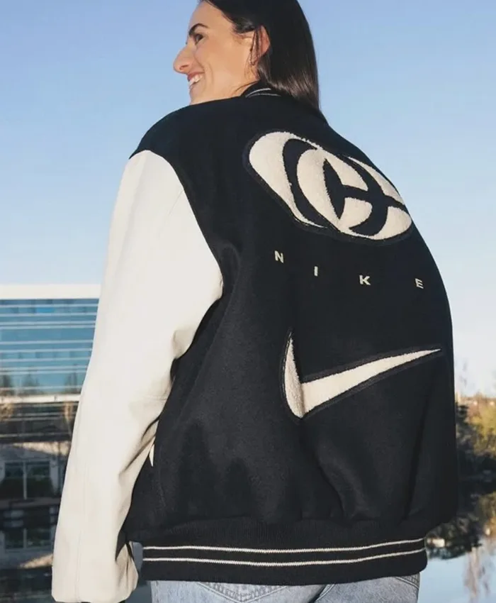 WNBA Caitlin Clark x Slam Kicks 2026 Nike Black And White Varsity Jacket back view