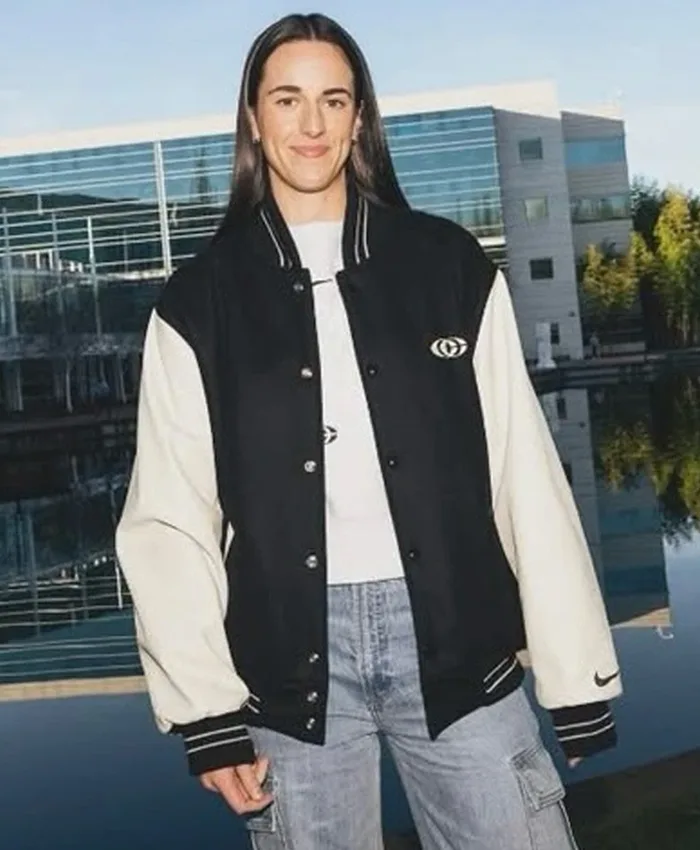 WNBA Caitlin Clark x Slam Kicks Nike 2026 Black And White Varsity Jacket front view