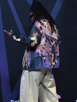 WNBA Golden State Valkyries Tiffany Hayes Black Arrival Tapestry Jacket back view