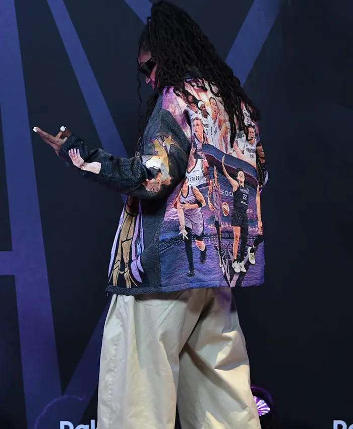 WNBA Golden State Valkyries Tiffany Hayes Black Arrival Tapestry Jacket back view