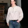 WNBA Indiana Fever Caitlin Clark Beige Cotton Zip-Up Track Jacket front view