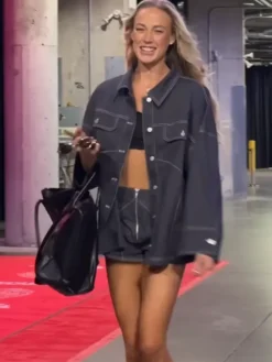 WNBA Sophie Cunningham Fever vs. Liberty Navy Blue Denim Shirt Jacket front view