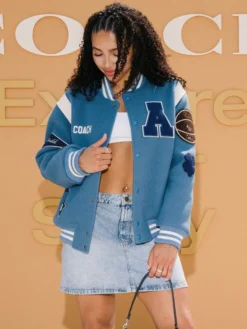 WNBA x Coach All-Star Game 2026 Azzi Fudd Custom Blue Varsity Jacket Front View