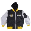 WWE CM Punk Black Full-Zip Satin Hooded Bomber Jacket Front View