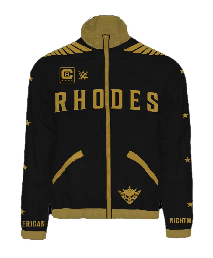 WWE Cody Rhodes Easy To Find Hard To Beat Black And Gold Windbreaker Jacket front view
