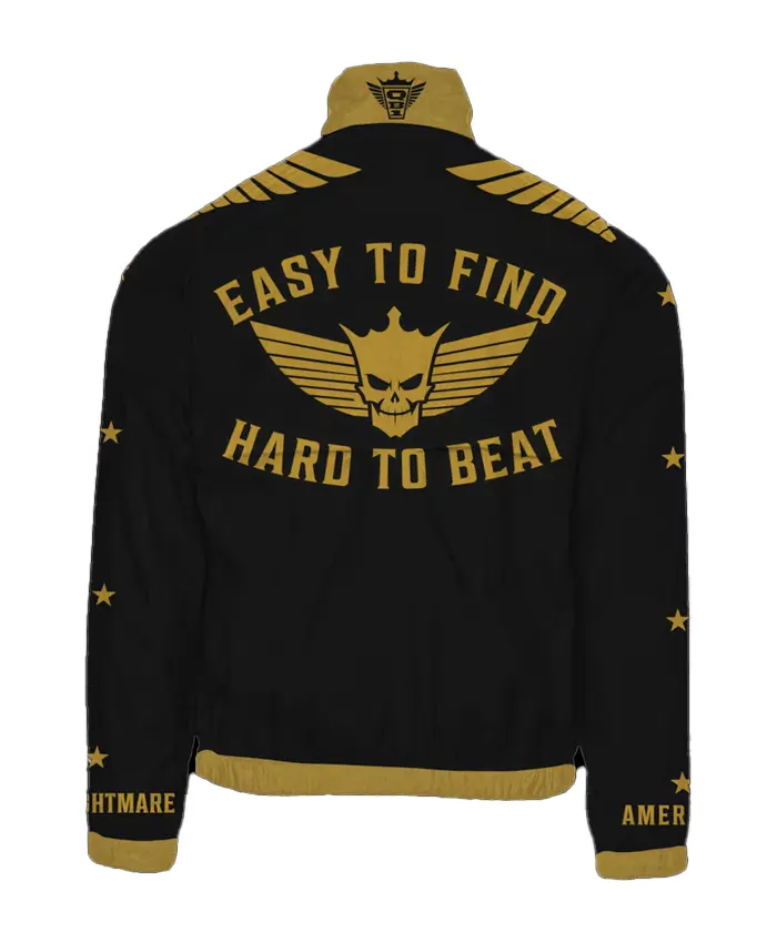 WWE Cody Rhodes Easy To Find Hard To Beat Black And Gold Zip Windbreaker Jacket back view