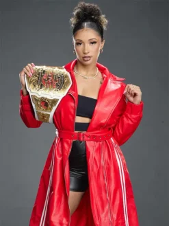 WWE-NXT-Kelani-Jordan-Red-Leather-Trench-Coat