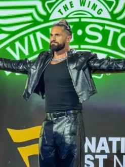 WWE SummerSlam 2026 Kickoff Seth Rollins Black Leather Jacket front view