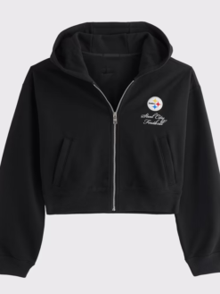 Women's Abercrombie Fitch Black Pittsburgh Steelers YPB On The Go 6AM Full-Zip Hoodie