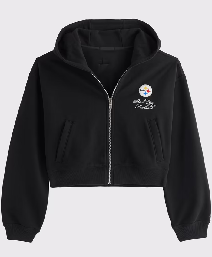 Women's Abercrombie Fitch Black Pittsburgh Steelers YPB On The Go 6AM Full-Zip Hoodie