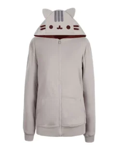 Women's Halloween Pusheen Grey Fleece Hooded Jacket front view