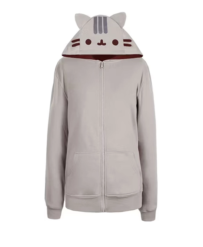 Women's Halloween Pusheen Grey Fleece Hooded Jacket front view