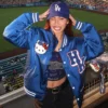Womens-Hello-Kitty-Dodgers-Blue-Satin-Bomber-Jacket