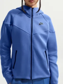 Women's Nike Full-Zip Sportswear Tech Fleece Windrunner Blue Hooded Track Jacket front view