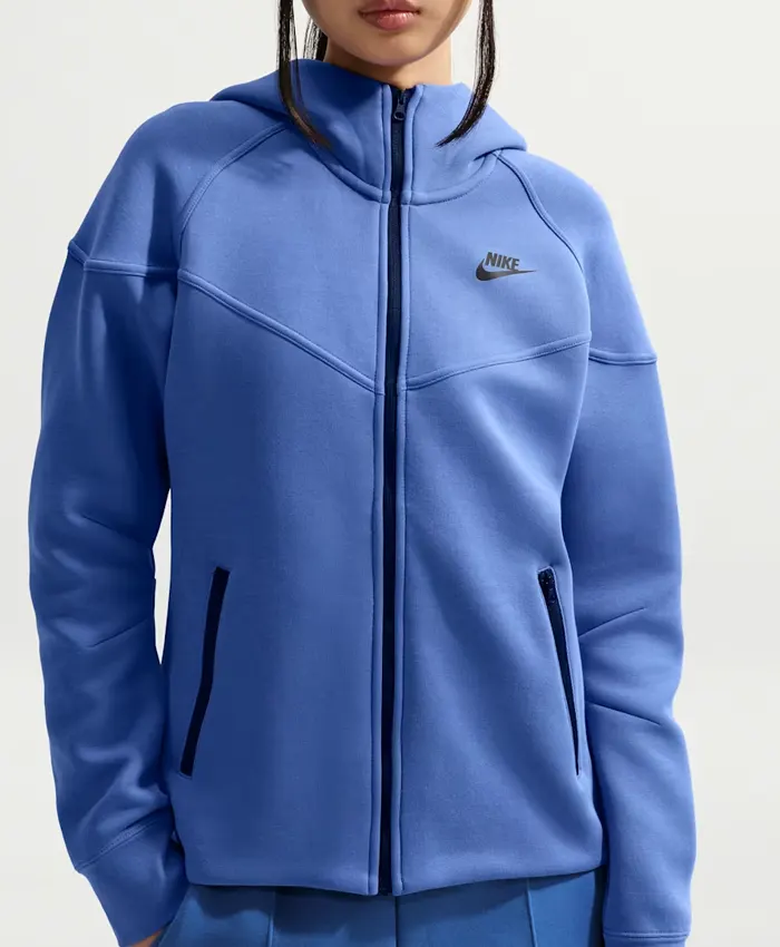 Women's Nike Full-Zip Sportswear Tech Fleece Windrunner Blue Hooded Track Jacket front view