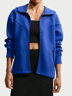 Women's Nike Full-Zip Sportswear Tech Fleece Windrunner Navy Hooded Track Jacket front view
