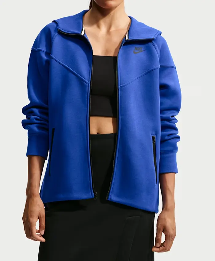 Women's Nike Full-Zip Sportswear Tech Fleece Windrunner Navy Hooded Track Jacket front view
