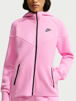 Women's Nike Full-Zip Sportswear Tech Fleece Windrunner Pink Hooded Track Jacket front view
