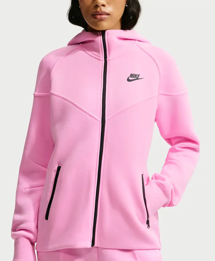 Women's Nike Full-Zip Sportswear Tech Fleece Windrunner Pink Hooded Track Jacket front view