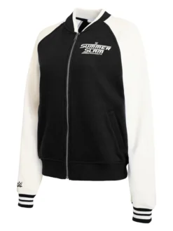 Women's SummerSlam Minnesota 2026 Fleece Full-Zip Black Varsity Jacket front view
