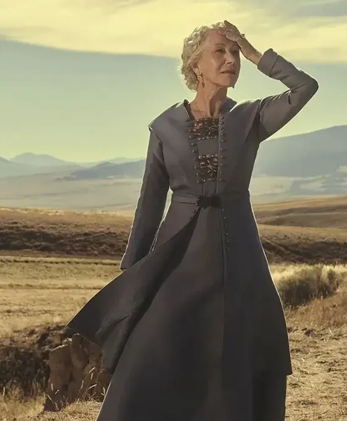 Yellowstone 1923 Helen Mirren Grey Suiting Fabric Coat front view