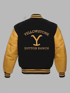 Yellowstone Dutton Ranch Black And Yellow Varsity Bomber Jacket back view