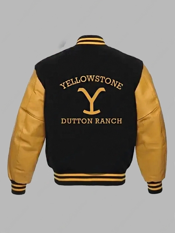 Yellowstone Dutton Ranch Black And Yellow Varsity Bomber Jacket back view