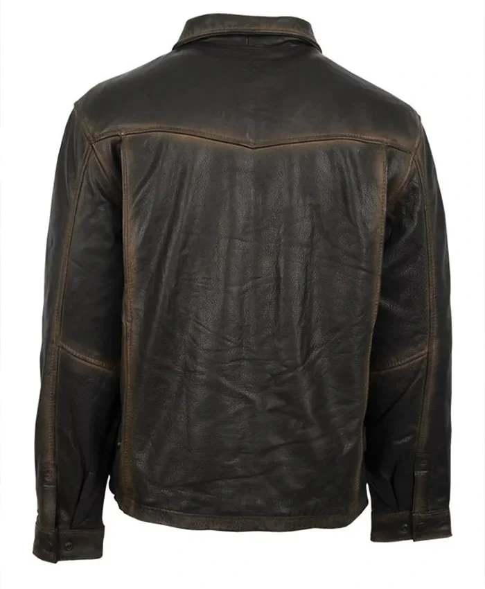 Yellowstone Eric McGraw S03 E07 Ranch Wear Cattle Thief Brown Leather Jacket back view