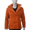 Yellowstone Kelly Reilly Orange Fluffy Shearling Fur Coat Jacket front view