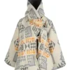 Yellowstone Kelly Reilly Poncho White And Black Wool Blanket Cloak Coat front view
