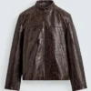 Zara-Crocodile-Style-Brown-Leather-Jacket